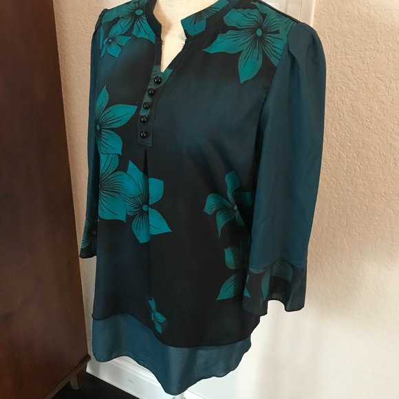Teal Green Tunic Top with Peplum - M - Picture 6 of 10